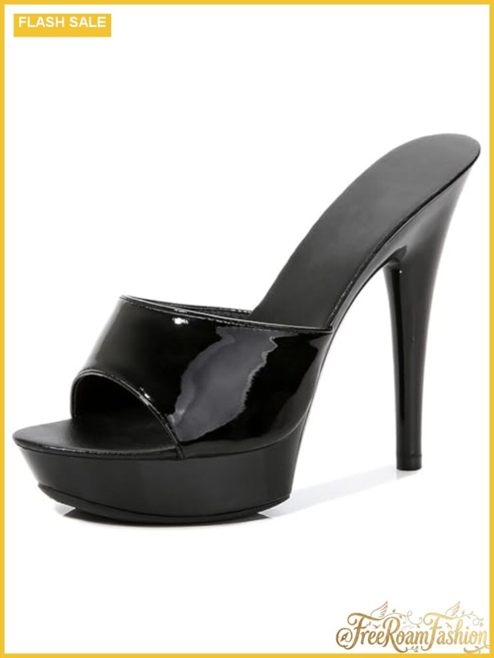 Patent Leather Stiletto Heeled Sandal Platform Open Toe Slip On 5.11 In